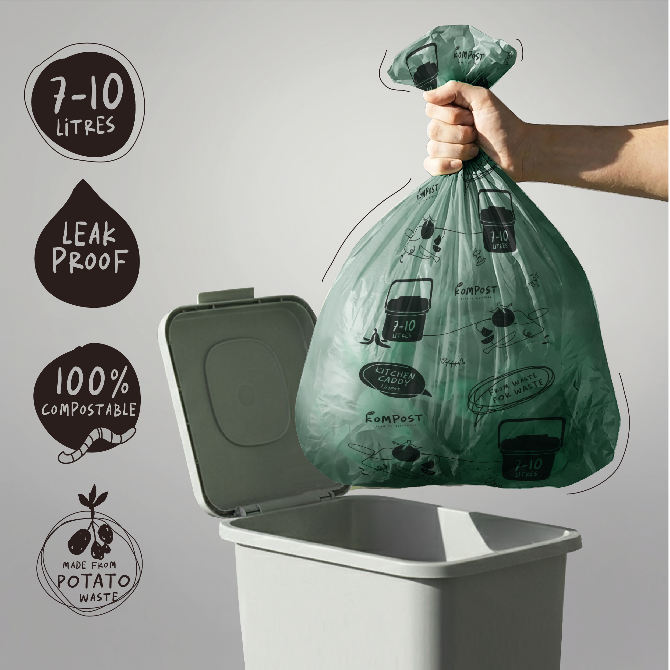 Compostable Kitchen Caddy Liners 10L 100