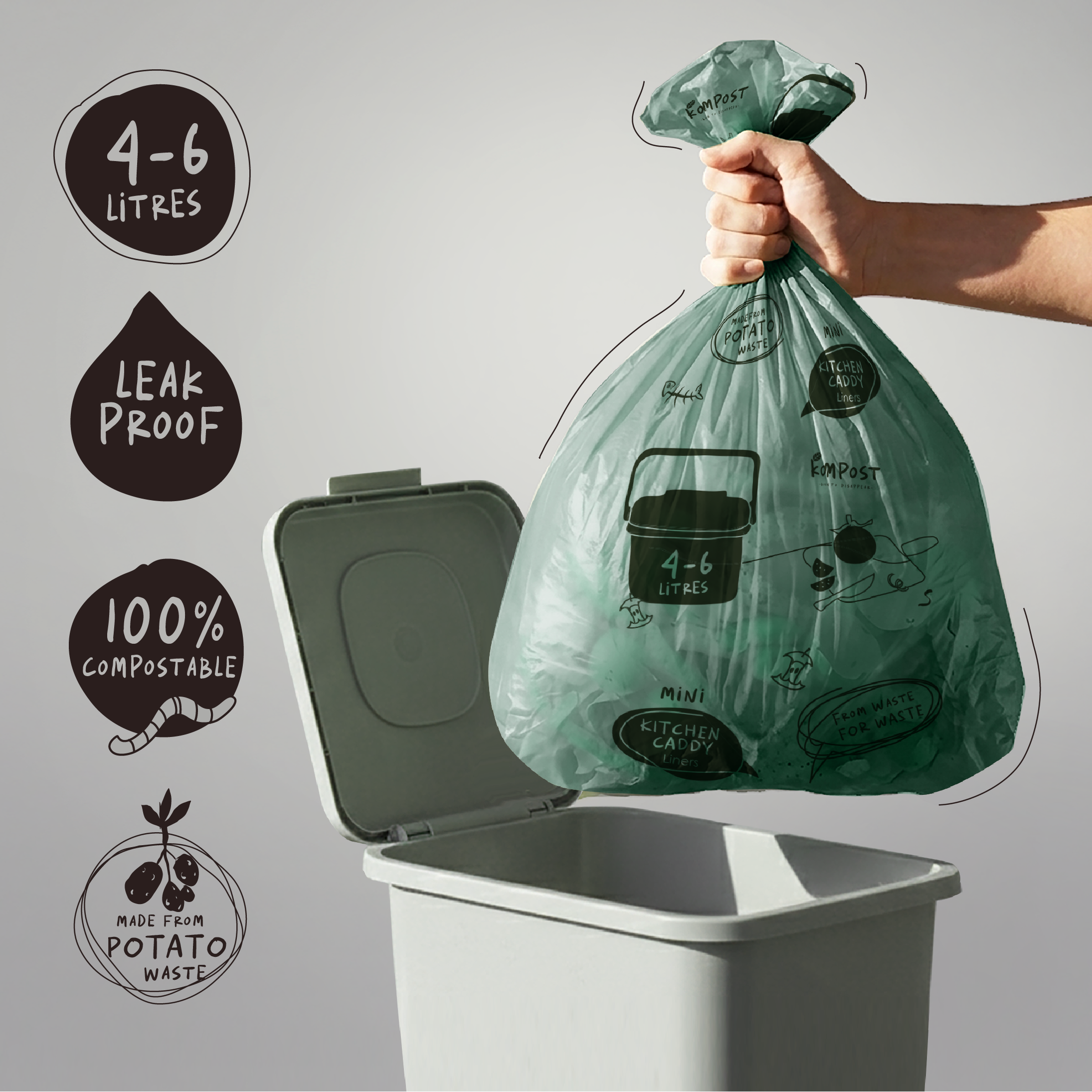 Compostable Kitchen Caddy Liners 6L 150