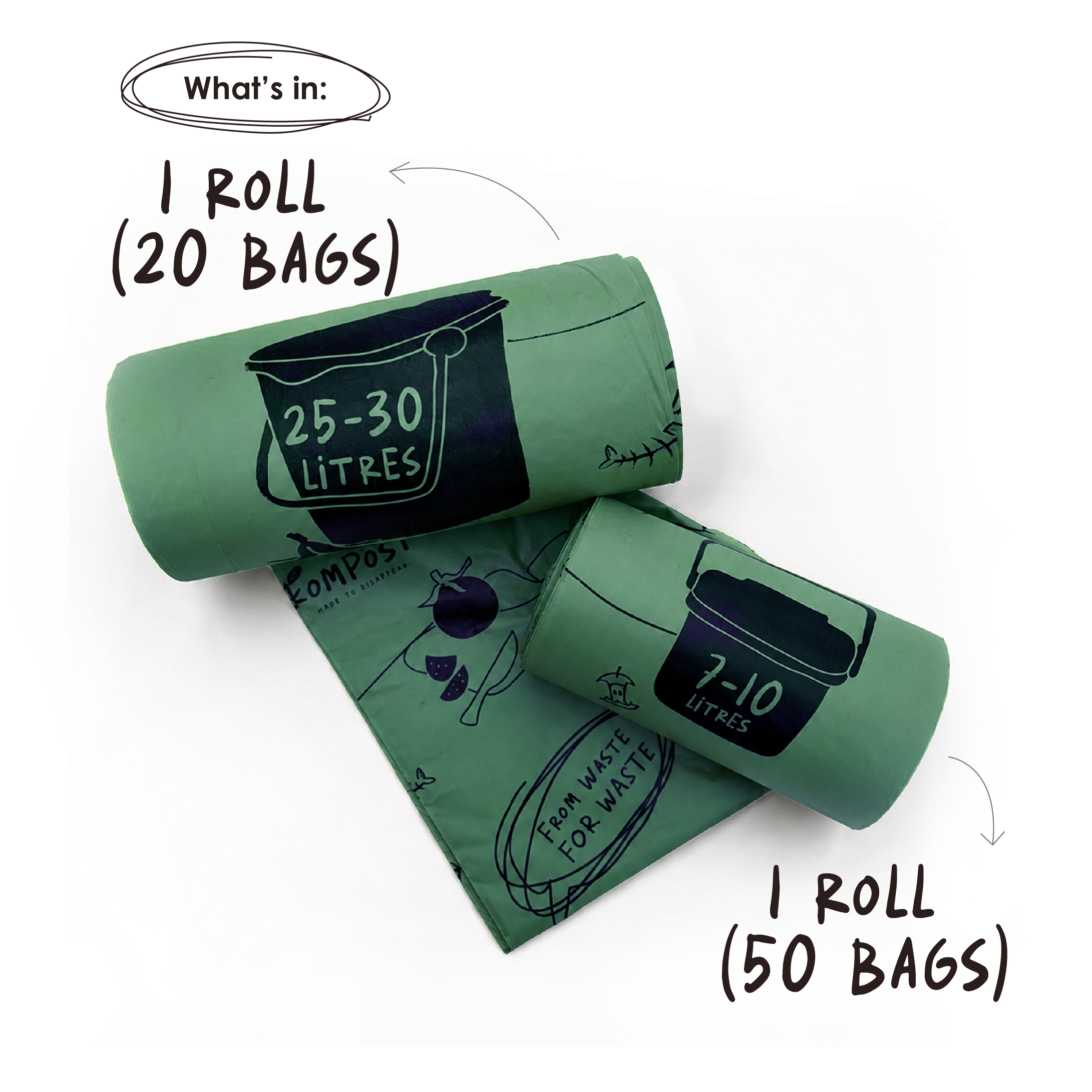 Compostable Food Waste Caddy Liners - Kitchen & Kerb Combo Pack
