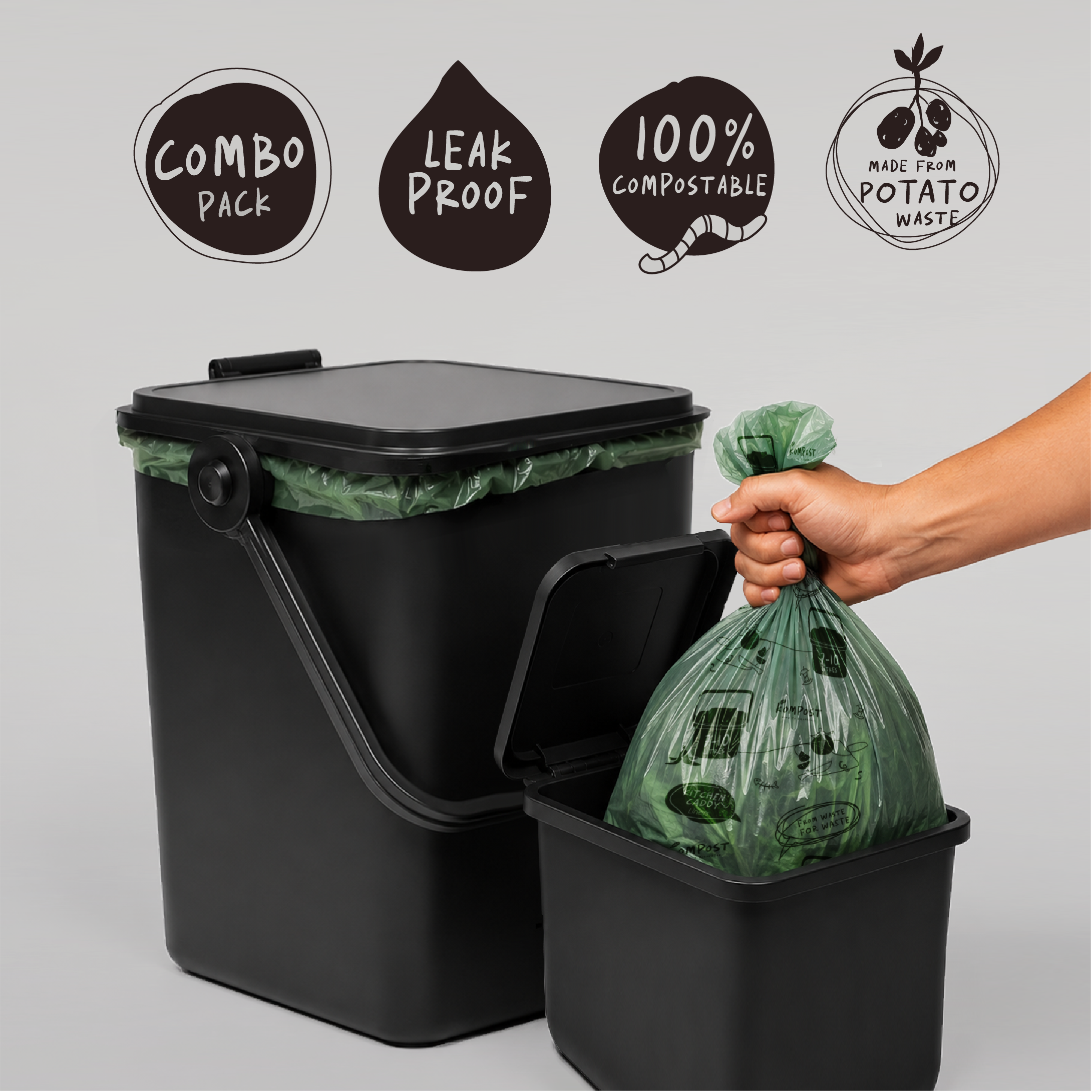 Compostable Food Waste Caddy Liners - Kitchen & Kerb Combo Pack