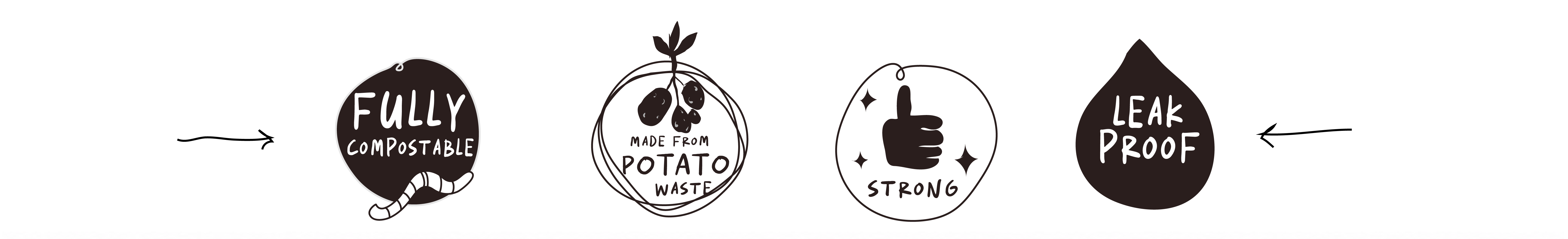 Kompost compostable bags made from waste potato starch, designed to be strong, leak-proof and fully compostable.