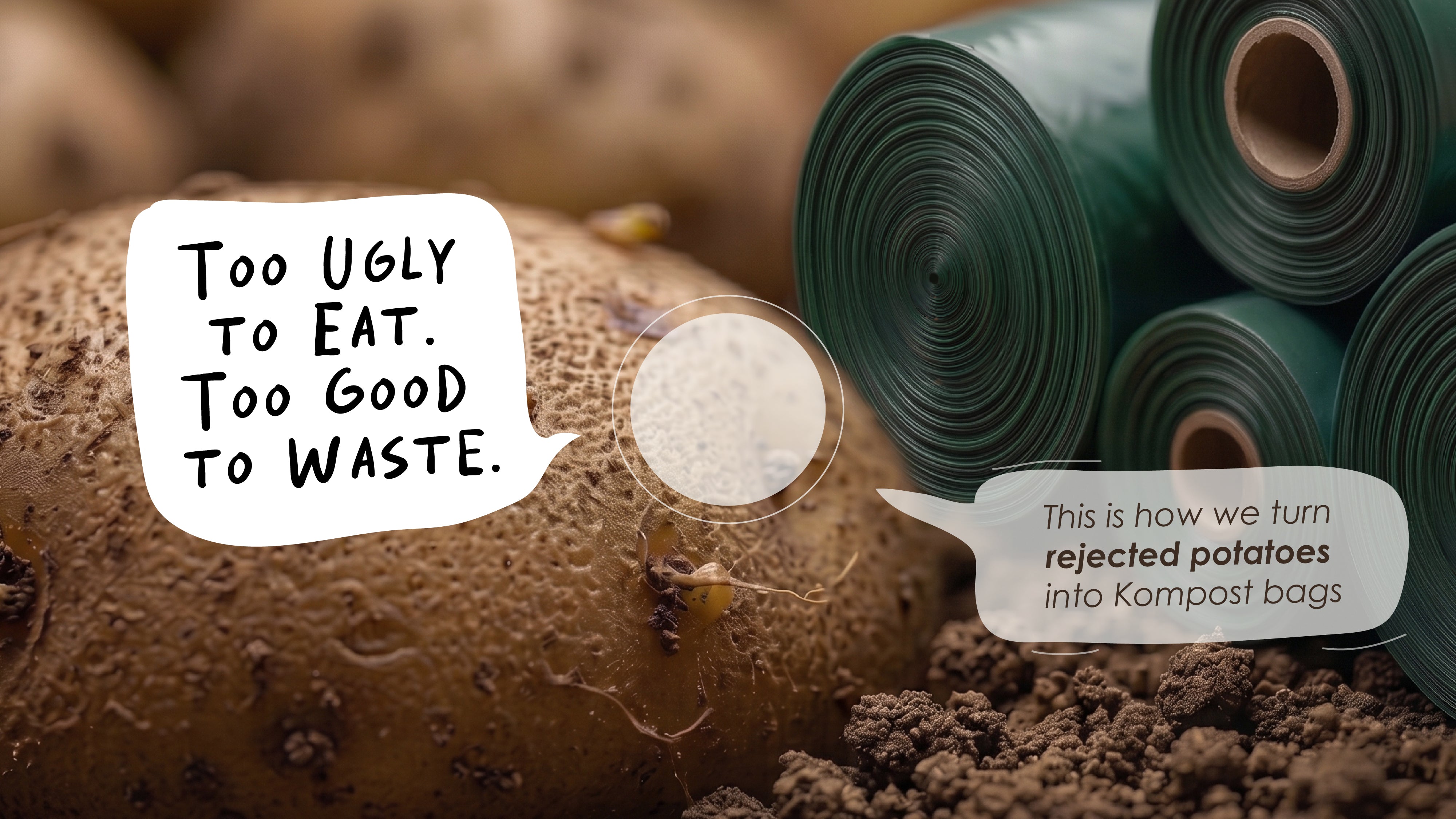 This i how Kompost turns rejected potatoes into compostable food waste caddy liners and poo bags made from waste potato. From waste to soil explained